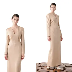 Gaun panjang wanita desain baru Sandro gaun panjang gaya baru 77% asetat-23% tas kertas poliester grosir putih