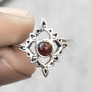 Anillo de ajuste de bisel de piedras preciosas granate, joyería de lujo de Plata de Ley 925, venta al por mayor, cumpleaños para niñas y mujeres - Product Image 2
