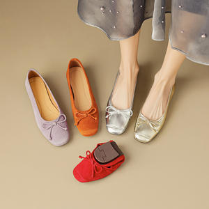 2025รองเท้าส้นเตี้ยสำหรับผู้หญิงอินเทรนด์ดีไซน์ย้อนยุคติดโบว์รองเท้าบัลเล่ต์ใส่สบายน้ำหนักเบารองเท้าผู้หญิงแบบสวมหัว - Product Image 1