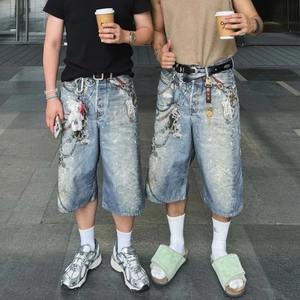 Pantalones vaqueros para hombre con estampado de piedra de algodón 100%, nuevos pantalones cortos de mezclilla lavados transpirables de primera calidad con diseño elegante personalizado - Product Image 3