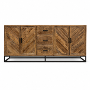 Certified Solid Mango Wood Modern Herringbone <b>Sideboard</b> Cabinet Metal Frame Shaker Doors for Living Room Hotel <b>Storage</b> Furniture - Product Image 2