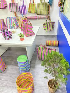 Eco-Friendly Reusable Nylon <b>Storage</b> Bag RPET Zipper Striped Handloom Woven <b>Recycled</b> Plastic Beach Bag Fashion Style Made India - Product Image 5