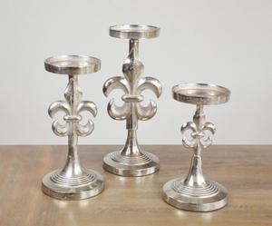 Ensemble de 3 bougeoirs au design moderne, en aluminium, finition polie, plaqué or et plaqué nickel - Product Image 1