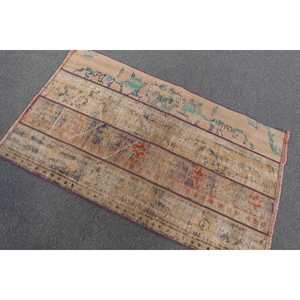 Alfombra Turca, Alfombra Pequeña de 2.6x4.2 pies, Alfombra Vintage de Lana con Diseño a Cuadros Marrón - Product Image 3