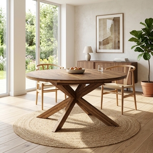 new modern minimalist wholesale solid teak wood <b>round</b> dining <b>table</b> spider legs outdoor <b>patio</b> indoor living room furniture setups - Product Image 4