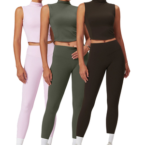 Conjuntos de Yoga de verano para mujer, 2 uds., Top de medio Cuello, conjunto de Yoga ajustado, conjunto deportivo con espalda delgada, ropa de tenis para Fitness y Yoga - Product Image 5