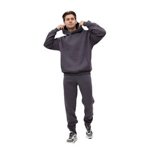 Survêtement de sport d'automne et d'hiver unisexe 100% coton, ensemble de pantalons de survêtement à capuche avec logo personnalisé, respirant, imprimé, écologique, grande taille - Product Image 4