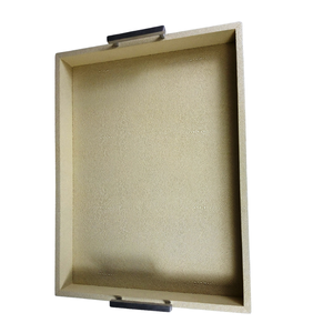 Rectangle Ivory 0.62x0.49x0.09 Faux shagreen Tea/<b>Food</b> Serving <b>Trays</b> with Brass Insert Handle - Product Image 5