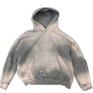 Acid Wash Distressed Cropped Hoodies Hommes Plus Size Drop Shoulders Pullover Blank Hoodies - Product Image 2