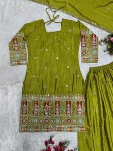 Dernière nouvelle collection de vêtements de mariage indien pakistanais à manches longues en fausse georgette Kurti Sharara Palazzo Dupatta ensemble pour femme - Product Image 3