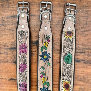 Hand Tooled Leather Dog Collar Turquoise Eagle Tooling Genuine Cow Leather Small Medium Large Durable Comfortable Dog Collars - Product Image 2