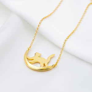 Collier pendentif chat Design mignon plaqué or 22K turc fait à la main vente en gros bijoux en argent Sterling 925 - Product Image 4