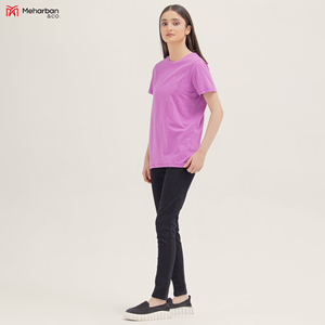 Nueva llegada de alta calidad, manga corta, logotipo personalizado, cuello redondo, Color sólido, camiseta para mujer - Product Image 4