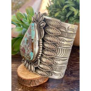 Alex Sanchez Women's Flower Bezel Set Natural Royston Turquoise <b>Sterling</b> <b>Silver</b> <b>Cuff</b> <b>Bracelet</b> - Product Image 6