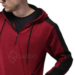 Pakistán Fabricación Hombres Half Zip Hoodies Maroon Color Hombres Half Zip Basics Algodón Blended Hoodies Casual Sudadera con capucha para hombres - Product Image 4