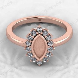 Ultimate Feather Bezel Marquise Semi Mount Ring 925 Genuine Sterling Silver Resin Ashes <b>Jewelry</b> <b>Findings</b> Components Blank Design - Product Image 5