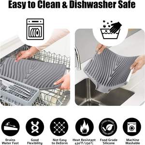 Large Square <b>Silicone</b> Dish Drying <b>Mat</b> with Built-In Drain Non-Slip Eco-Friendly for Kitchen Counters - Product Image 4