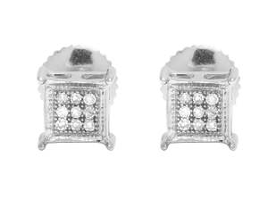 S925 Sterling <b>Silver</b> Square <b>Stud</b> Fully Iced Out Hip Hop Moissanite Round Diamond <b>Earrings</b> For Women - Product Image 1