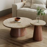 Table de salon robuste, table élégante pour la maison, table ronde fonctionnelle, table basse d'angle en travertin rétro Wabi-Sabi