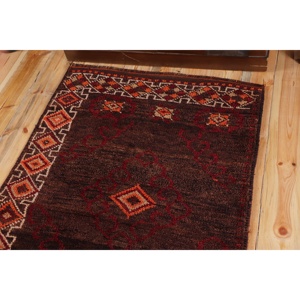 Vintage Rug, 3.1x8.6 ft Runner Rug, <b>Brown</b> Red Herki <b>Wool</b> Rug - Product Image 5