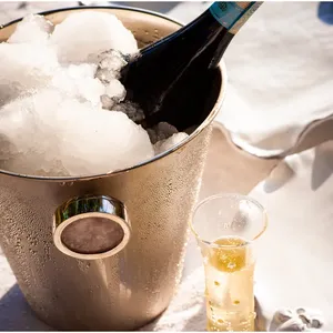 Seau à glace en aluminium pour table, style rustique vintage, artisanal, métal de luxe, écologique, rond, rose gold, Zahid Exports - Product Image 3