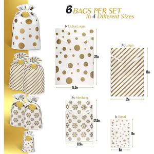 6 pièces élégant rouge tissu sacs-cadeaux motif brodé Polyester matériel Style ouvert 3 tailles pour les vacances saisonnières cadeau donnant - Product Image 2