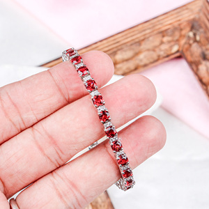 2024 última alta calidad granate redondo tallado piedra preciosa y circonita cúbica 925 pulsera de plata esterlina hecha a mano joyería única - Product Image 4