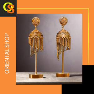 Conjunto de pendientes de diseño moderno con pendientes de estilo Jhumka chapados en oro de 22 quilates, joyería para mujer, ropa de exportadores - Product Image 2