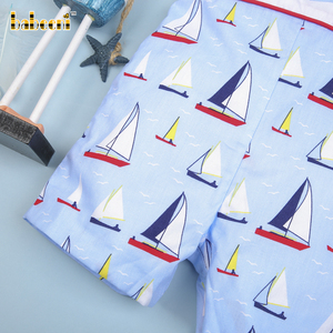 Venta al por mayor ODM: Pelele de verano para niño con estampado de velero, bordado a mano personalizado, tela de algodón y elastano de lujo, certificado OEKO-TEX - Product Image 6