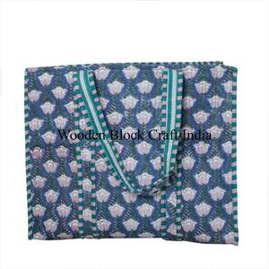 Handmade Cotton Vintage Floral Block Print <b>Quilted</b> Tote Bag Women Eco-Friendly Custom Logo Winter Spring Summer Zipper closure - Product Image 5