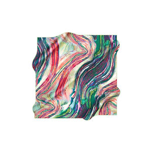 <b>Green</b> <b>Silk</b> Crepe Satin Floral Abstract Pattern Square Scarf - Product Image 1