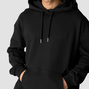 Sweat-shirt unisexe surdimensionné en coton lourd 280 g/m², noir uni, logo personnalisé sur le devant, tissu tricoté respirant gaufré - Product Image 5