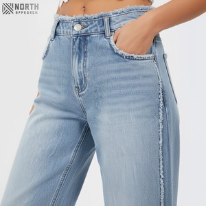 Venta al por mayor de ropa occidental de marca privada para mujer, pantalones vaqueros acampanados de cintura alta con corte de bota, pantalones vaqueros transpirables para mujer - Product Image 6
