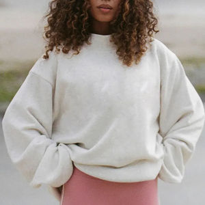 Sudadera de gran tamaño de lana bordada frontal larga de cuello alto de algodón suave para mujer personalizada - Product Image 4