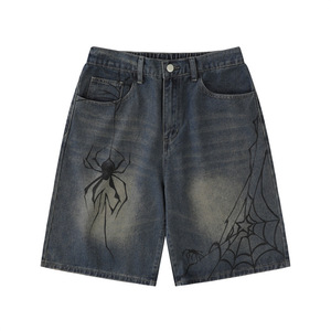 Fit Baggy Jeans Short Plus Size Printed Washed Men Denim Shorts con bolsillo - Product Image 4