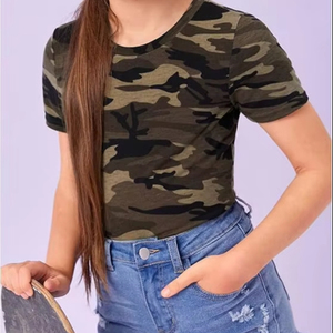 เสื้อยืดคอกลมแขนสั้นพิมพ์ลายพรางของผู้หญิงเสื้อลำลองฤดูร้อน - Product Image 1