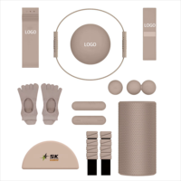 SK Factory Ensemble de fitness pour la maison avec barre d'haltères, haltères en silicone, Power Ring, tapis de yoga et accessoires de yoga et Pilates, personnalisable avec logo