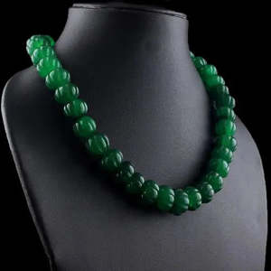 Collar de cuentas de esmeralda verde tallada de calidad AAA+ de 666.00 quilates con forma redonda, joyería Cus-Jew88 - Product Image 1
