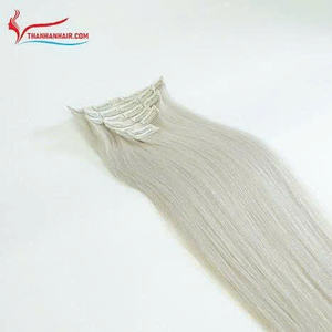 Extensions de cheveux humains vietnamiens de qualité doublement tirés, couleur blanche, à clipser sans couture, personnalisables en gros - Product Image 5