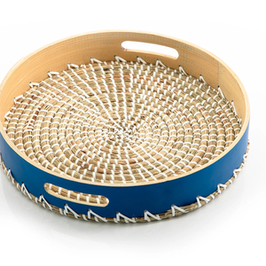 Artisan Rattan Serving <b>Tray</b> With Trendy Sleek Pattern Perfect For Coffee Table Decor Serving <b>Snacks</b> And Drinks - Product Image 4