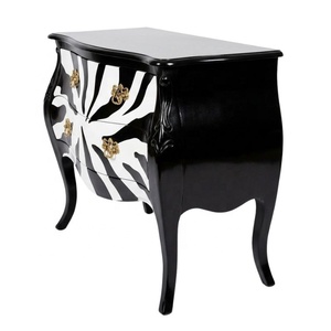 Commode à deux tiroirs en bois massif de style français, imprimé zèbre noir et blanc, pour ensemble de meubles de chambre antique et hôtel - Product Image 2