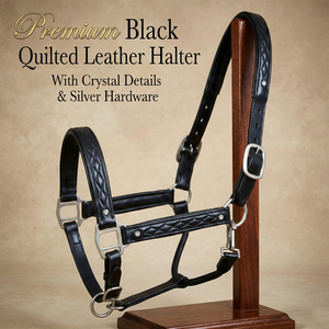 Selle anglaise de luxe en cuir noir matelassée avec embreloque rembourrée, accents en cristal et quincaillerie argentée réglable – Élégante - Product Image 1