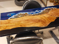 Table à manger rectangulaire de luxe en bois d'acacia et résine époxy, plateau étanche, idéale pour la maison, le bureau, le salon, la retraite, Diwali