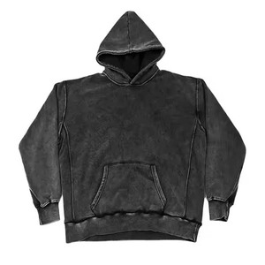 Pull à capuche personnalisé pour hommes, style Streetwear avec panneau, patchwork découpé et cousu, sweats à capuche 100% coton délavés à l'acide pour unisexe - Product Image 4