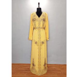 High Quality Moroccan <b>Kaftan</b> for <b>Women</b> Yellow Luxurious Embroidered Modest Wear Full Sleeves SunProof Hijab Traditional Muslim - Product Image 1
