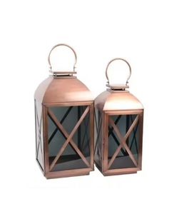 Candelabro de metal y vidrio con forma cuadrada de Navidad de alta calidad, farol a prueba de viento con cobre para bodas - Product Image 1