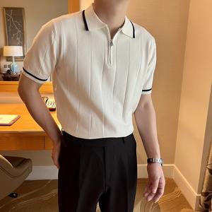 Camiseta Polo de manga corta con botón de solapa para hombre, camiseta de seda helada, camiseta informal cómoda elástica de Color sólido, camiseta para hombre - Product Image 3