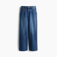 Jean en denim foncé pour femme, taille haute, coupe ample, jambe large, style vintage, décontracté, idéal pour les fêtes, lavable, en coton écologique, été
