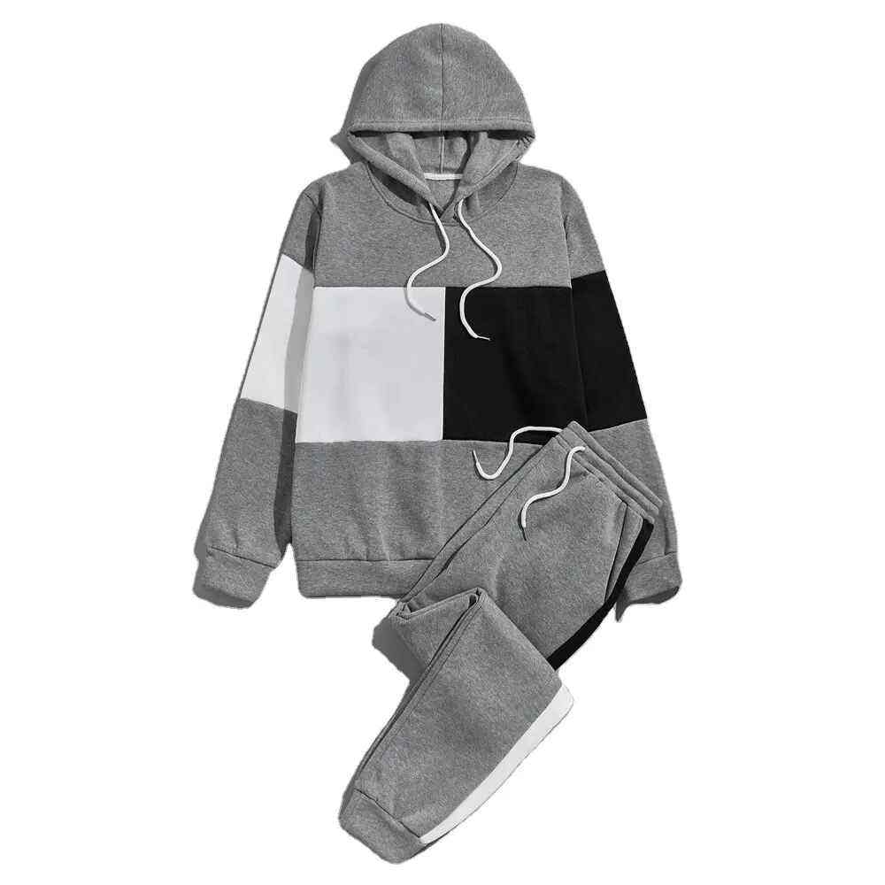 Custom Logo New Color Block Drawstring Hoodie and Sweatpants