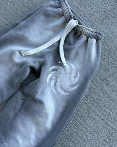 Pantalones de chándal de algodón desgastados y desgastados para hombre, pantalones de chándal ligeros con diamantes de imitación, desgastados, lavados con ácido Vintage - Product Image 4